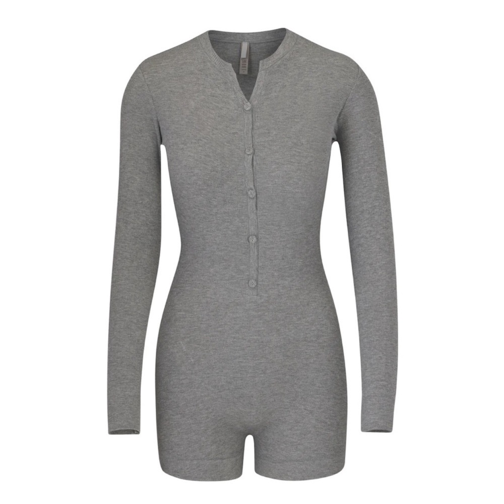 SKIMS Soft Lounge Button Up Henley Onesie in Grey